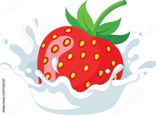 Strawberry splash fresh milk healthy dairy fruit healthy food vector