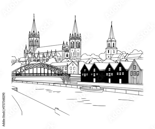 Trondheim City Line Art