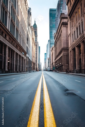 Empty City Street Classic Architecture Yellow Lines