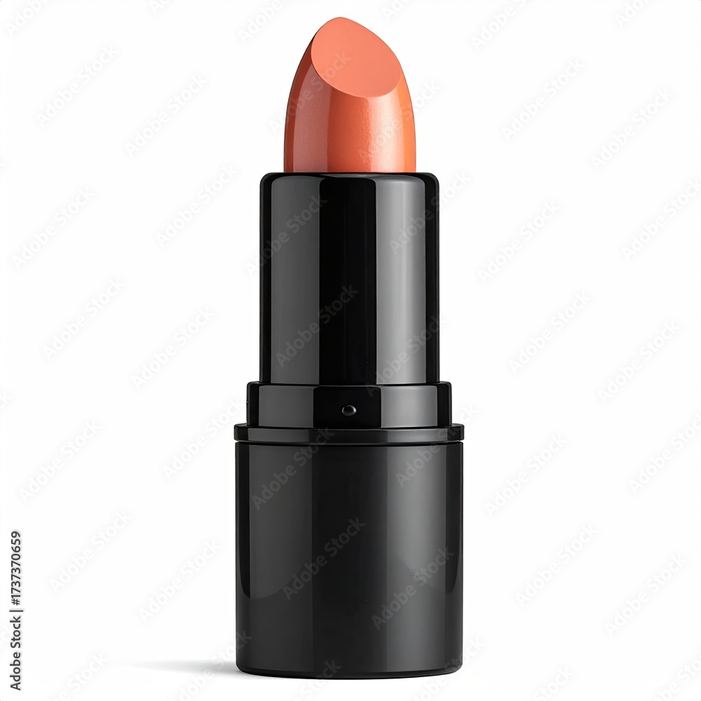 Obraz premium Peach lipstick in black case, cosmetic makeup product