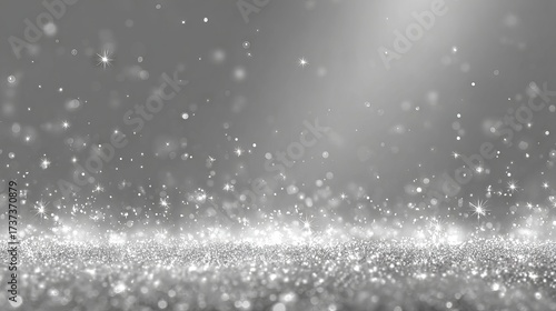 Abstract white and silver bokeh background with star glittering light festive backdrop for product display advertising and web headers Merry Christmas and Happy New Year theme with copy space