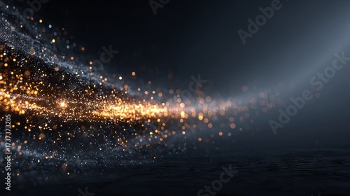 Abstract particle trophy with glitter effect on dark background shimmering bokeh sparkles luxury celebration backdrop prize winner concept gala awards night visual