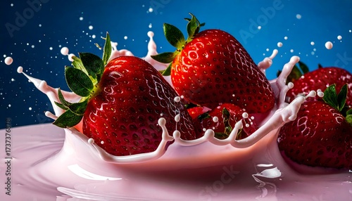 Fresh Strawberries Splashing in Pink Liquid Background