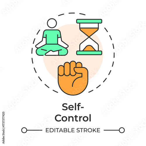 Self control multi color concept icon. Regulate emotions, impulses, and behaviors. Emotional regulation skills. Round shape line illustration. Abstract idea. Graphic design. Easy to use in article
