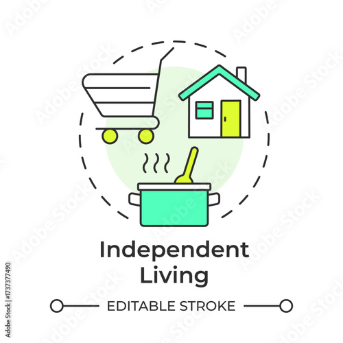 Independent living multi color concept icon. Ability to manage daily tasks without constant assistance. Life skill. Round shape line illustration. Abstract idea. Graphic design. Easy to use in article