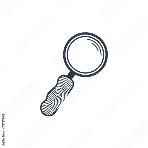 Search Icon with Fingerprint Handle – Minimalist Vector Illustration