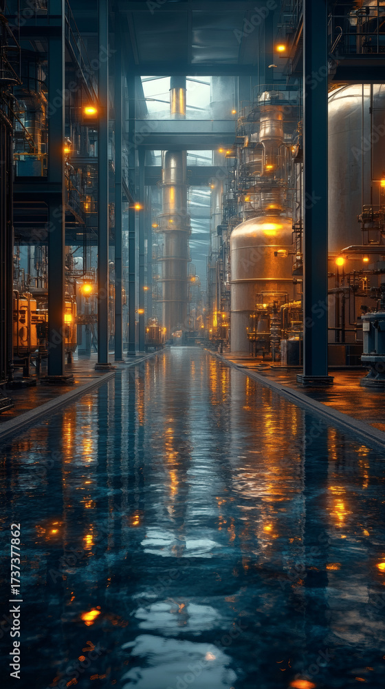 Fototapeta premium Illustrate a cyberpunk energy core inside a dark control room wallpaper