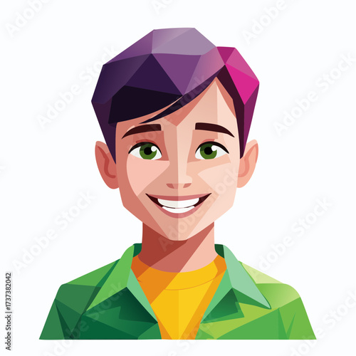 Young Boy With Colorful Geometric Style Portrait.