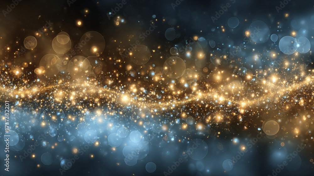 Naklejka premium Christmas shiny background with glittering golden and blue bokeh lights festive abstract sparkle backdrop for holiday cards banners social media headers product display and elegant winter celebration