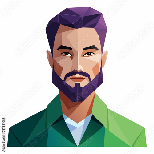 Geometric Portrait of a Bearded Man in a Green Jacket.