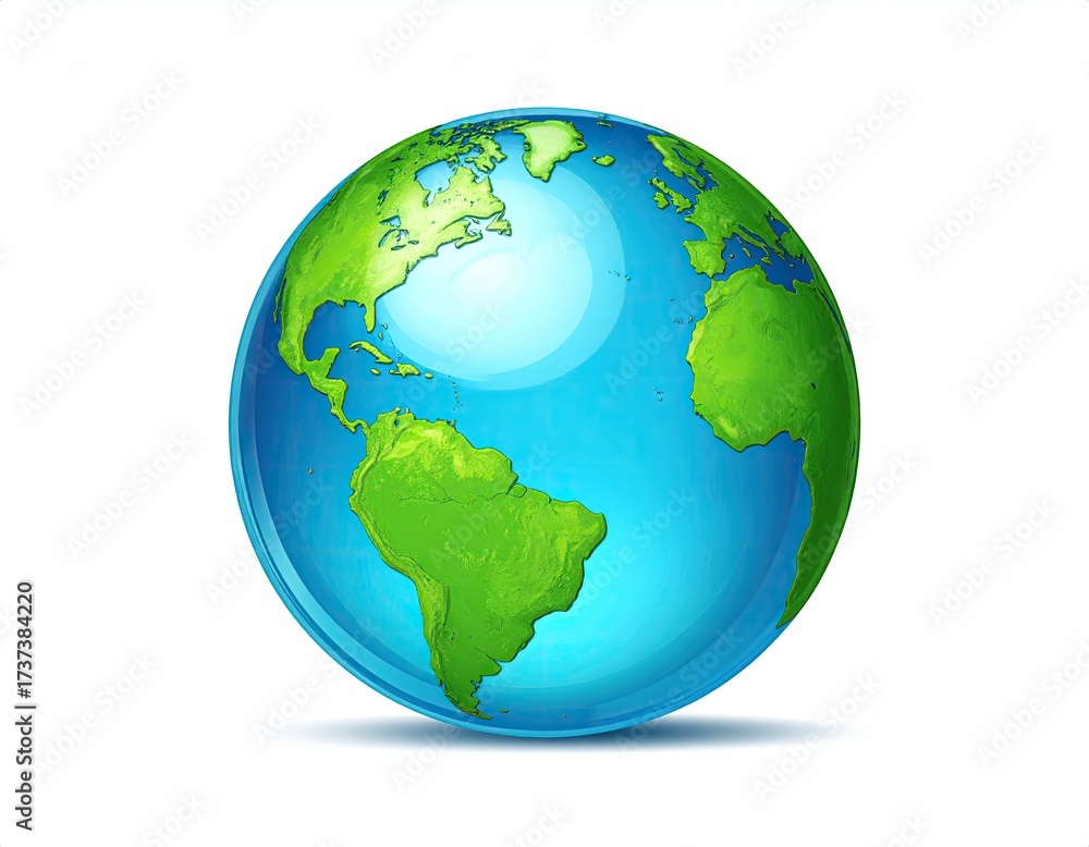 Naklejka premium A vibrant, shiny globe depicts the Earth with continents highlighted in green