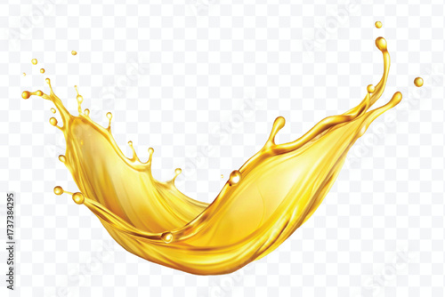 realistic fresh smooth liquid oil splash in mid air cut out and curve style isolated on transparent background