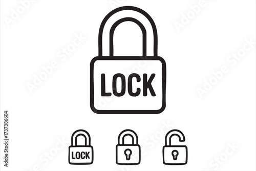 Minimal Line Art Lock and Keyhole Icons for Cybersecurity Design