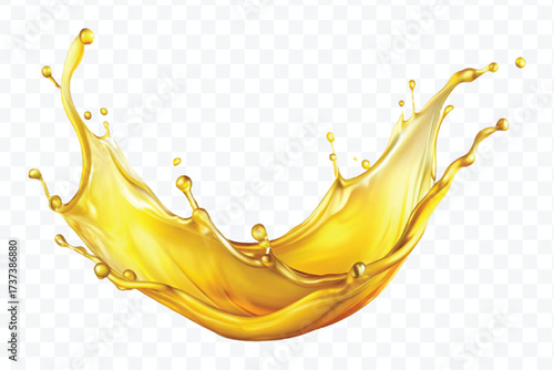 realistic fresh smooth liquid oil splash in mid air cut out and curve style isolated on transparent background