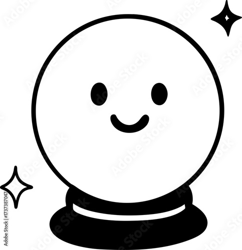 Happy crystal ball shines brightly with magical stars in witches forest for mystical visions