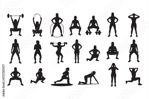 Gym and Health Exercise Silhouette Collection for Sports and Fitness Design
