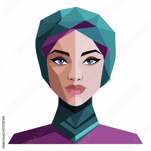 Geometric Portrait of a Woman Wearing a Hijab.