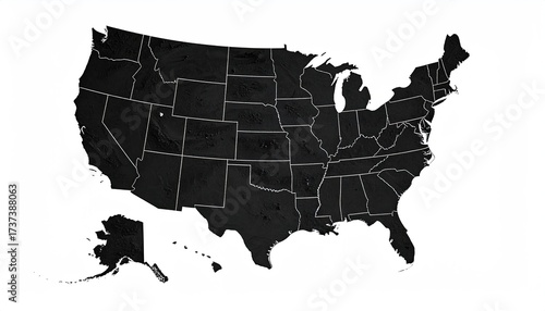 Wallpaper Mural Monochrome outline of the United States, with state borders clearly defined, white background Torontodigital.ca