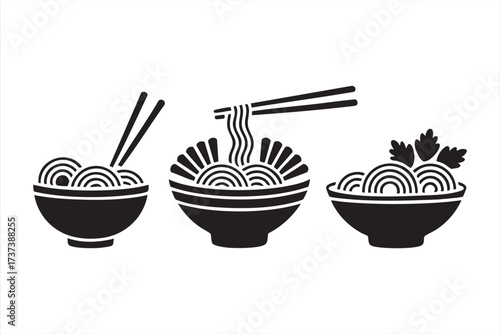 Japanese and Chinese Food Bowl Icon Collection for Dining Graphics