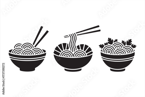 Asian Noodle Soup Symbols with Chopsticks for Menu and Branding Use