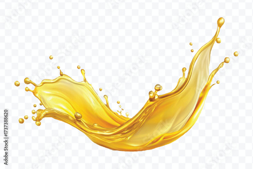 realistic fresh smooth liquid oil splash in mid air cut out and curve style isolated on transparent background