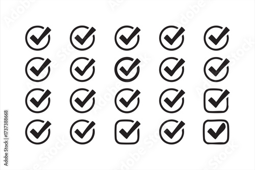 Black and White Checkmark Icon Collection for Approval and Validation Design