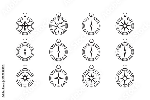 Black and White Compass Vector Collection for Maps and Exploration Projects