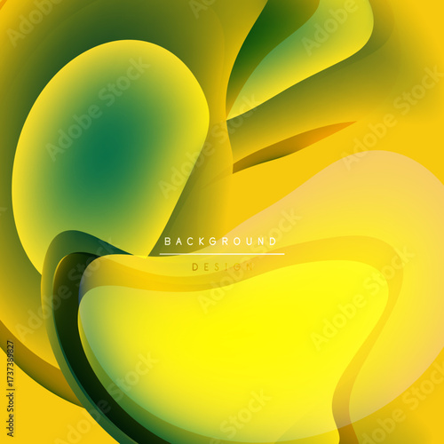 Abstract yellow, green gradients form flowing shapes. Smooth curves create dynamic background design. Bright, modern aesthetic.