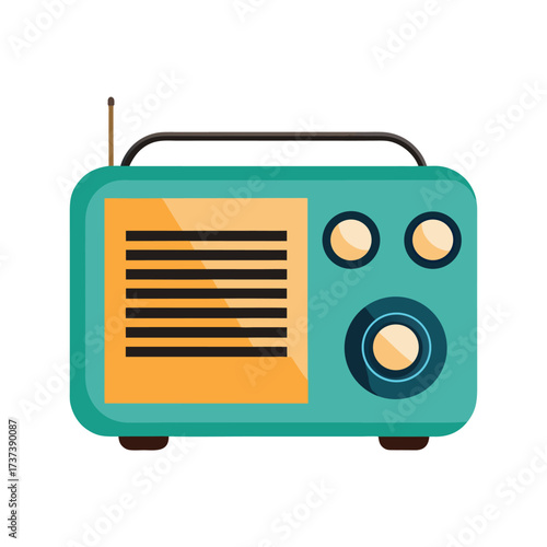 Retro turquoise radio with orange speaker grille vintage