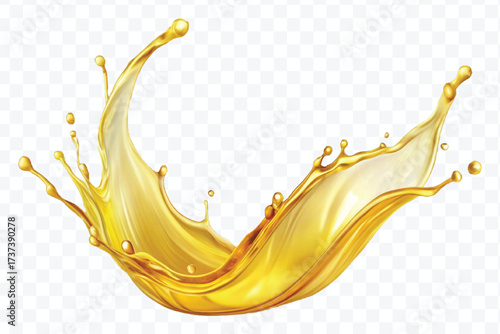 realistic fresh smooth liquid oil splash in mid air cut out and curve style isolated on transparent background