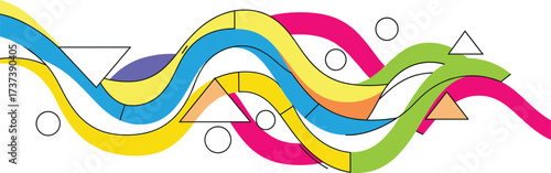 Colorful abstract ribbon illustration with geometric shapes — dynamic motion-inspired vector art for creative design, branding, and visual storytelling