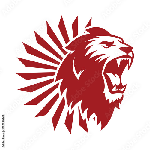 Wallpaper Mural Roaring lion head with red sunburst Keywords: lion, king, animal, roar, head, aggressive Torontodigital.ca