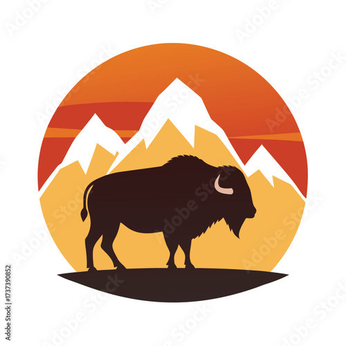 Bison Silhouette Against Mountain Sunset buffalo animal