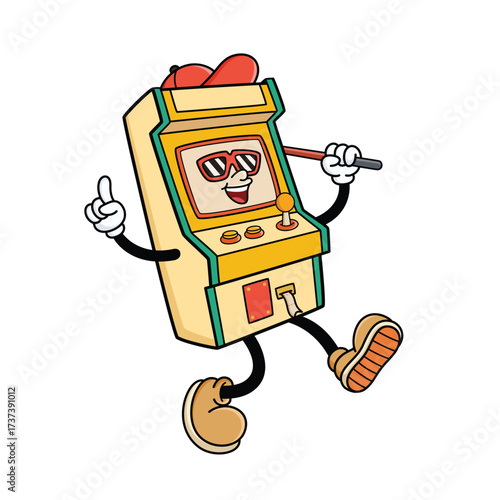 Vintage Gaming Arcade Machine Mascot with Funny Expression