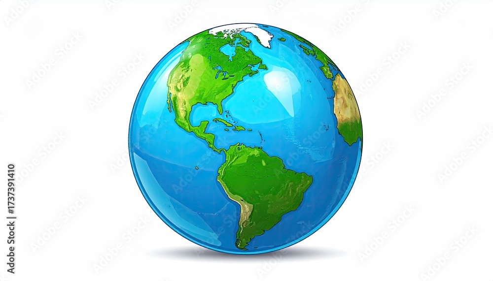 Fototapeta premium A vibrant, glossy 3D rendering of Earth showcasing continents and oceans