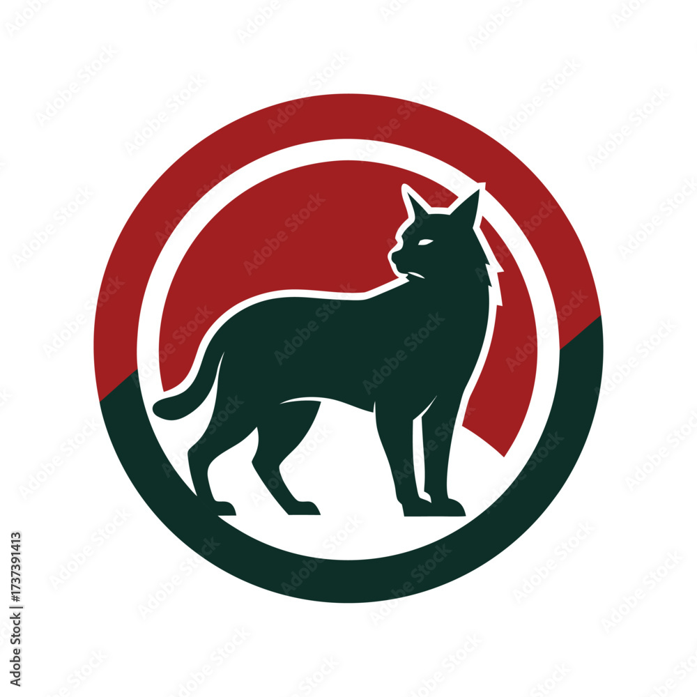 Obraz premium Black Cat Silhouette in Circle Emblem feline animal