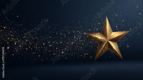 Golden star on dark blue background with sparkling light effects luxury celebration award template elegant vector illustration for certificates trophies gala events and festive design