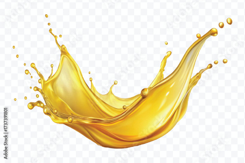 realistic fresh smooth liquid oil splash in mid air cut out and curve style isolated on transparent background