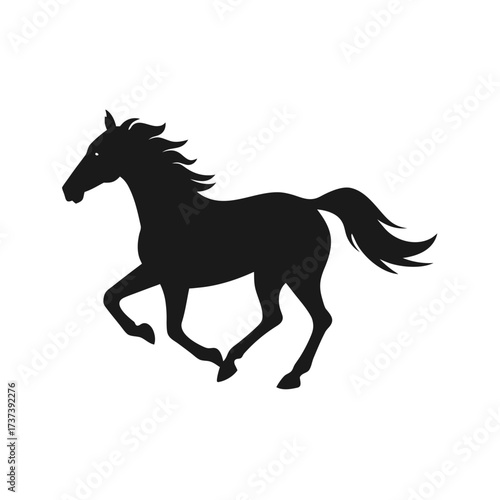Black silhouette of a galloping horse on a white background