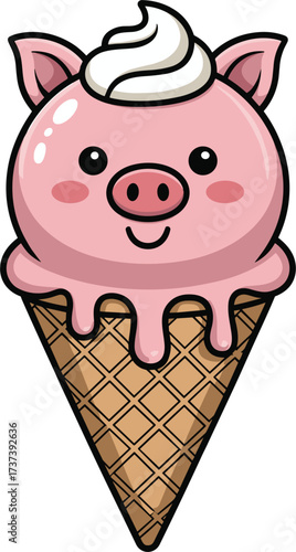 Pink Pig Ice Cream Cone Cartoon Character swirl