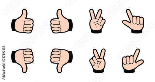 hand gesture icon set with thumbs up thumbs down like dislike peace and finger sign