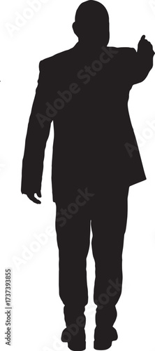 vector,silhouette of back view of a man poinitng