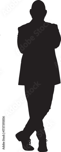 vector,silhouette of front view of a man standing, legs and arms crossed