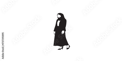 Print   Elegant Hijab Woman Standing Vector Illustration – Modern Muslim Female Fashion in Minimal Pose, Stylish Cultural Design Isolated on White Background