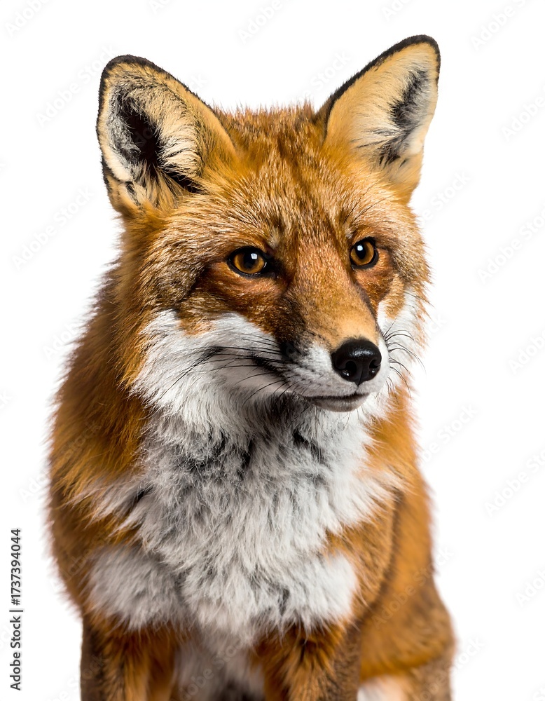 Fototapeta premium Portrait of a red fox with white background, alert