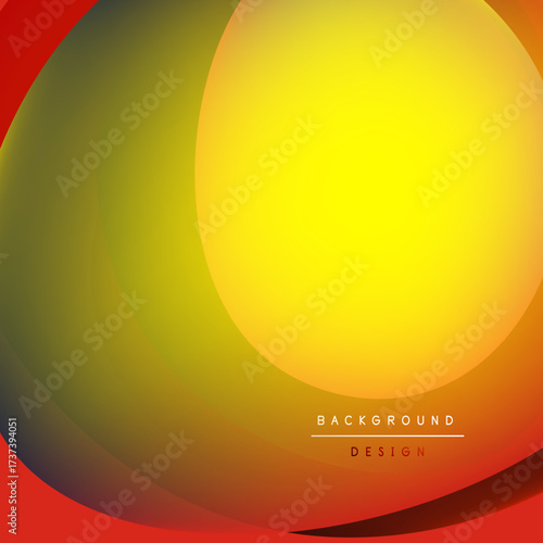 Abstract layers create vibrant, flowing gradients. Yellow, orange, red hues blend smoothly. Minimalist design evokes warmth, energy.