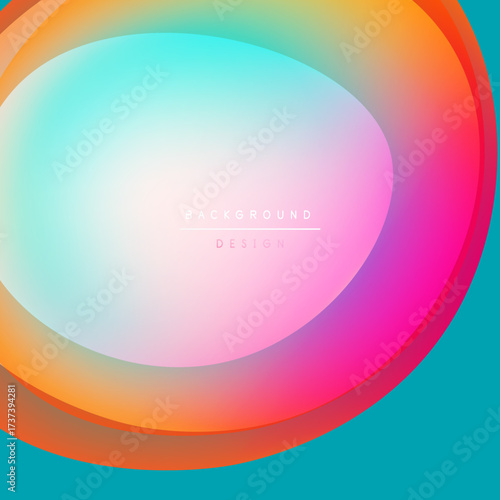 Vibrant abstract background. Smooth color gradients blend orange, pink, turquoise. Central oval shape draws attention. Modern design element.