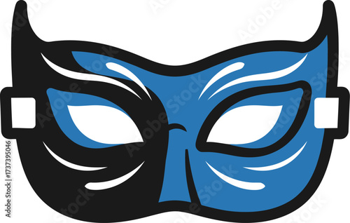 Mysterious blue and black superhero mask vector graphic costume party masquerade ball eye protection