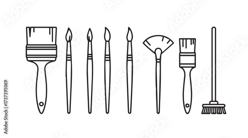 Collection of various art brushes and paintbrushes for creative projects and artistic endeavors vector
