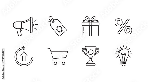 Hand drawn marketing and sales icons representing promotions offers and success vector